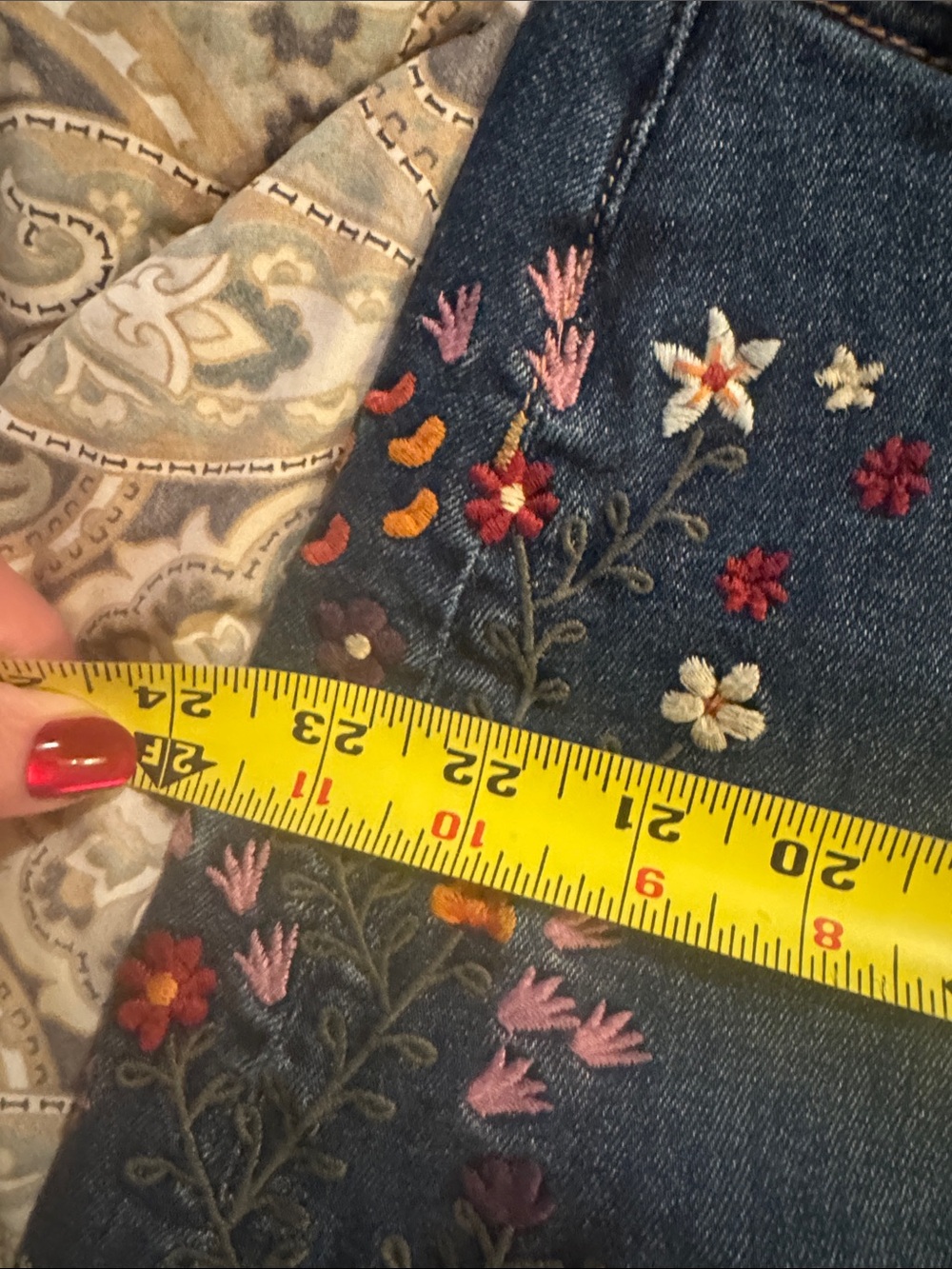 Driftwood Embroidered Bohemian Floral Vine Denim Deep Silt Midi Skirt SZ 18 EUC - Picture 9 of 12